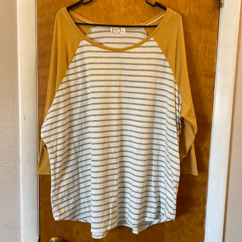 Maurices mustard striped 24/7 top size 2